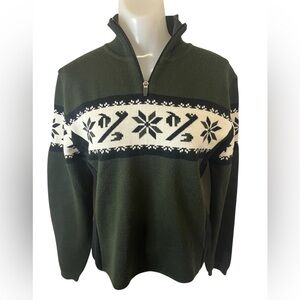 Nils Green/Black Snowflake Nordic Wool Blend Ski Sweater size M